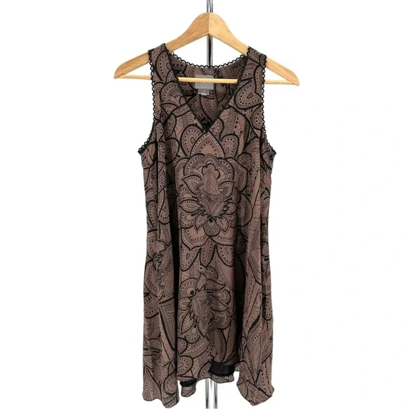 Anthropologie | Dresses | Anthropologie Vanessa Virginia Black Brown  Sleeveless Lace Trim Dress Size 2p | Poshmark